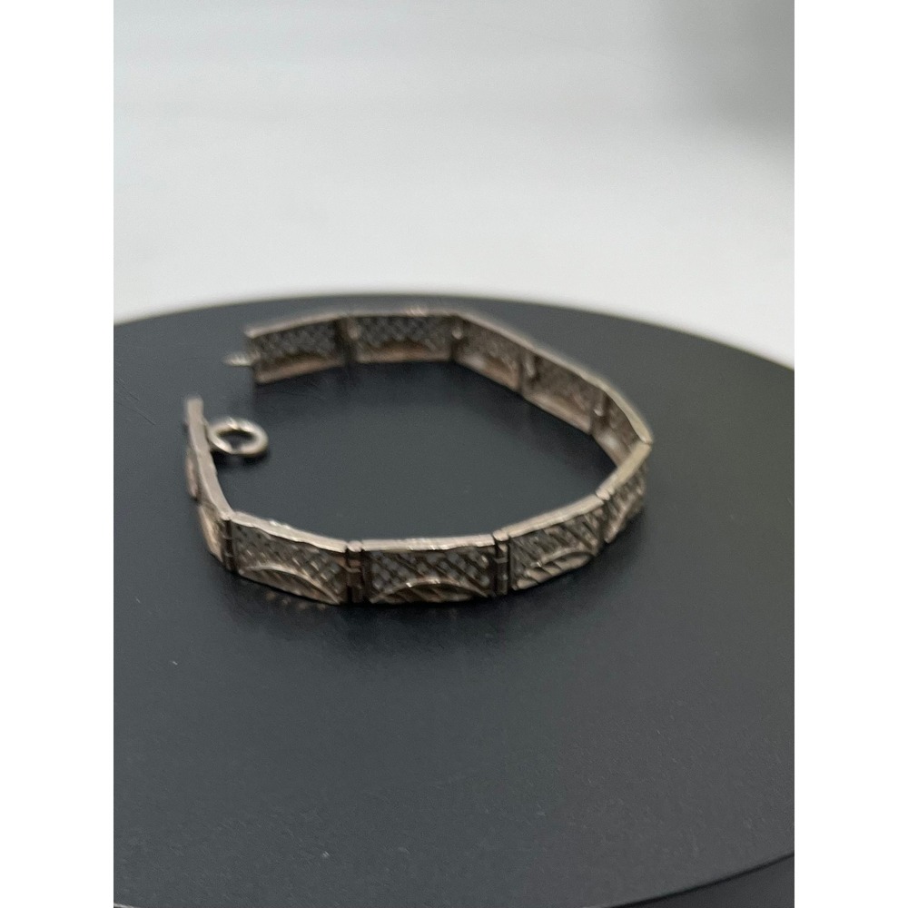 Vintage 925 Sterling Art Deco Panel Link Filigree Bracelet - Picture 6 of 15